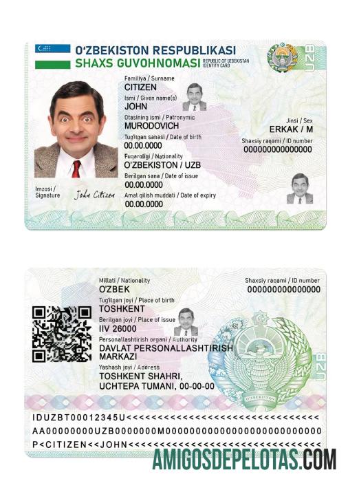 Modelo de cartão de identificação do Uzbequistão